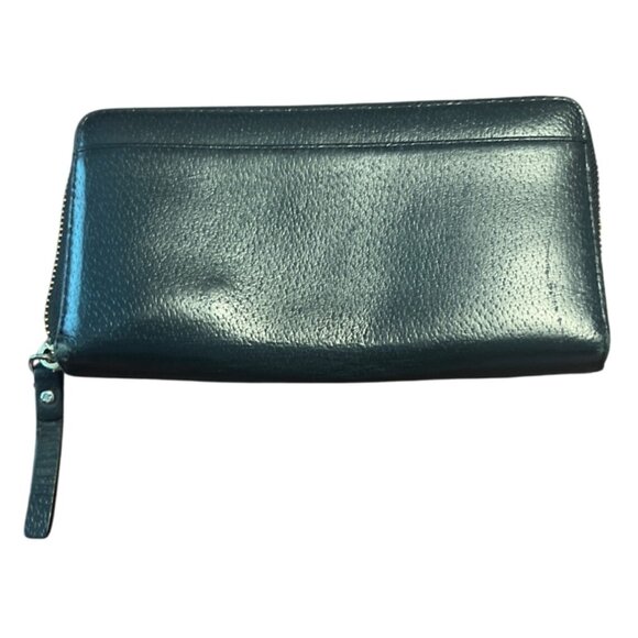 Kate Spade New York Zip-Around Wallet Black Pebbled Leather With Pink Interior - Picture 2 of 7